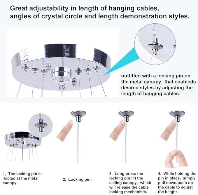 LED Chandeliers Modern Crystal 3 Rings Ceiling Lighting Fixture Adjustable Stainless Steel Pendant Light for Bedroom Living Room Dining Room(Warm White)