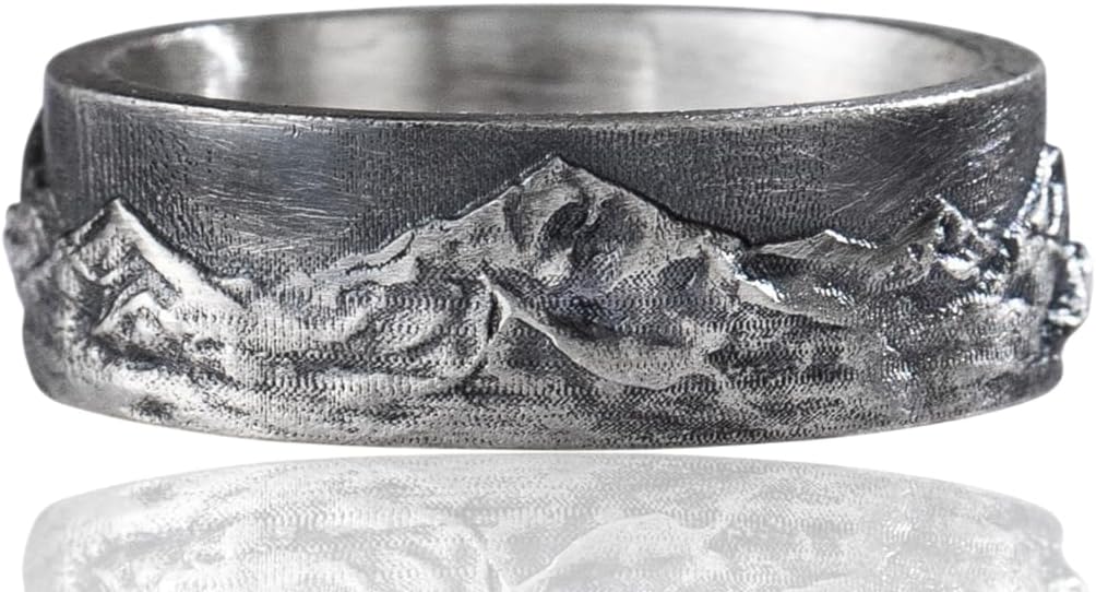 Mountain Range Band Ring For Men, 925 Sterling Silver Nature Inspired Vintage Mens Rings, Rustic Mens Wedding Band, Handmade Oxidized Silver Jewelry For Men, Unique Gifts for Him