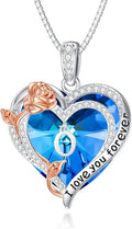 PELOVNY Rose Heart Initial Necklaces for Women S925 Sterling Silver Alphabet Letter Crystal Necklace Initial Pendant Jewelry Gifts for Mom Daughter Wife