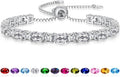 Sterling Silver Birthstone Bracelets for Women White Gold Tennis Bracelets Adjustable Chain 6-9 Inchs Jewelry Hypoallergenic Anniversary Birthday Gifts for Women Mom Wife Her