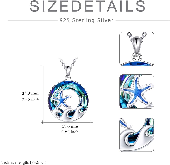 TOUPOP Sea Turtle/Mermaid/Dolphin/Shell/Starfish/Conch/Seahorse Necklace for Women Sterling Silver Ocean Pendant Necklace with Crystal Ocean Beach Charm Jewelry Birthday Christmas Gifts