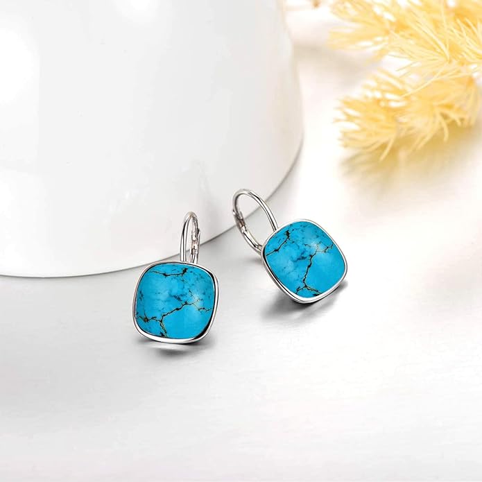 AOBOCO Sterling Silver Leverback Earrings Embellished with Crystals from Austria, Hypoallergenic Cushion Cut Square Crystal Earrings, Fine Anniversary Birthday Jewelry Gifts for Women