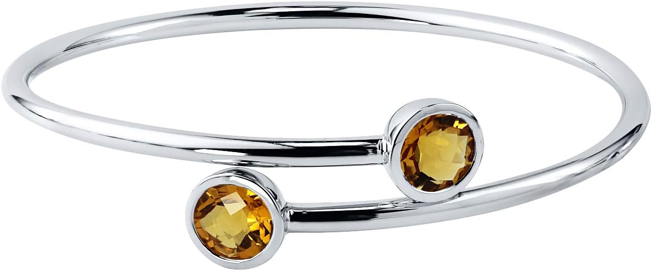 Diamond Wish Sterling Silver Round Yellow Citrine Bypass Bangle Bracelet (3ct TW)