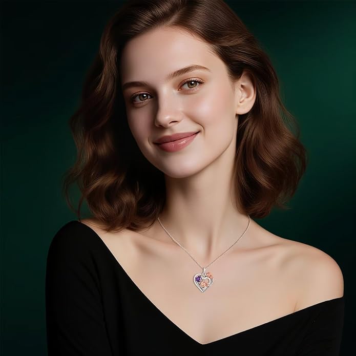 Iefil Valentines Day Gifts for Her - 925 Sterling Silver Birthstone Heart Necklace for Women, Anniversary Birthday Gifts for Wife Girlfriend Mom