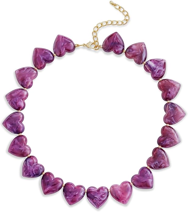 YUJIE Amber Acrylic Heart Choker Necklace for Women Vintage Punk Chunky Necklace Trendy Fashion Accessory