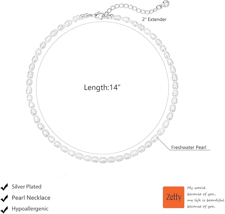 Zeffy Pearl Necklace 4MM/6MM/8MM Dainty Round Imitation Pearl Choker Necklace Wedding Pearl Necklace Delicate Jewelry for Women Simple Bridesmaid Jewelry Gifts