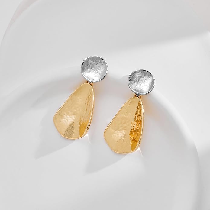 YUJIE Gold Plated Earrings for Women Geometric Chunky Dangle Earring Trendy Silvery Two-Tone Statement Jewelry