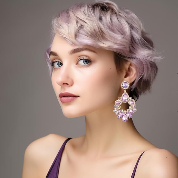 Fashion Rhinestone Statement Drop Dangle Earrings Large Colorful Crystal Chandelier Earrings for Women Bridal Wedding Party Prom