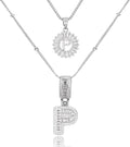 Initial Letter Necklace for Women 14k White Gold Silver Plated Dainty Necklaces Trendy Chunky Custom Layered Necklace Set Personalized Round Circle Zirconia A-Z Letter Chain Pendant Jewelry Gift