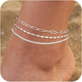 Ankle Bracelets for Women, Glitter Waterproof Adjustable Anklet for Women, 14K Gold Plated/Sterling Silver Layered Anklets, Summer Beach Anklet Jewelry for Women Gift
