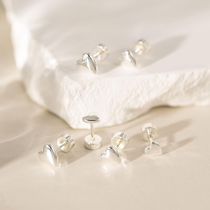 VRIUA 20G Tiny Flat Back Earrings for Women - 14K Gold/Silver Plated Small Flat Back Stud Earrings Hypoallergenic Cartilage Helix Piercing Jewelry