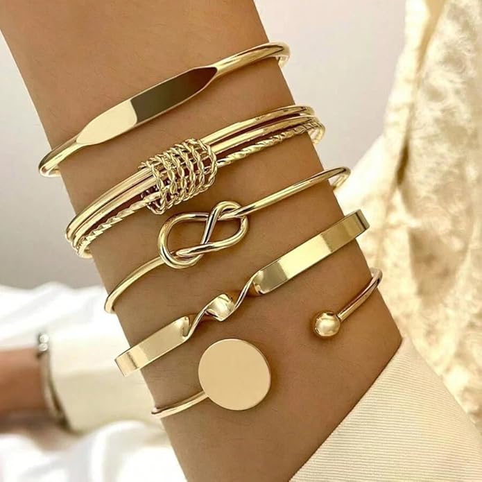 ÌF ME Gold Bangle Bracelets for Women, Indian Bangles Stackable Set, Multi Layer Textured 14K Gold Plated Chunky Bracelets Boho Jewelrys Set