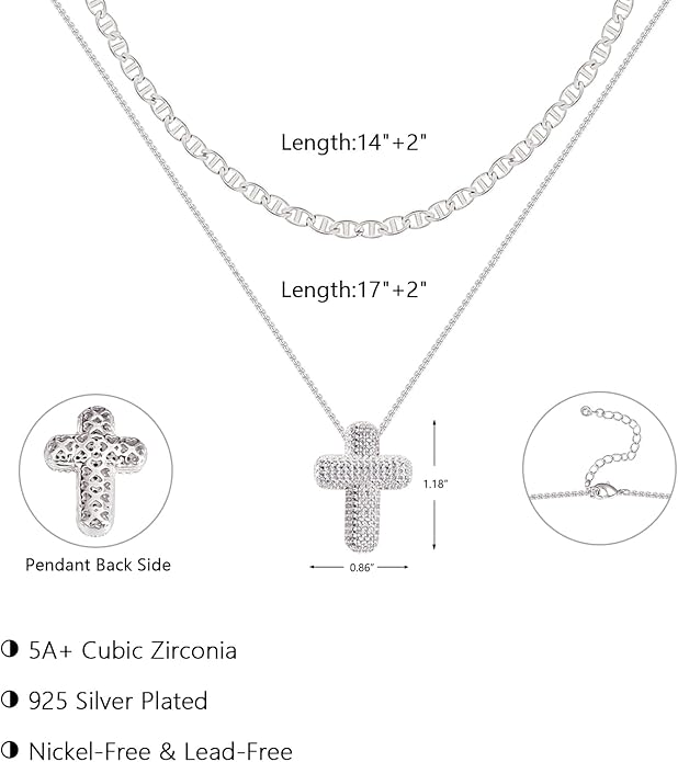 OGD Bubble Cross Necklace for Women 14k Gold Plated Cross Necklace Stackable Dainty Gold Necklace Mariner Chain Necklace CZ Cross Pendant Necklaces Set Simple Jewelry Gift