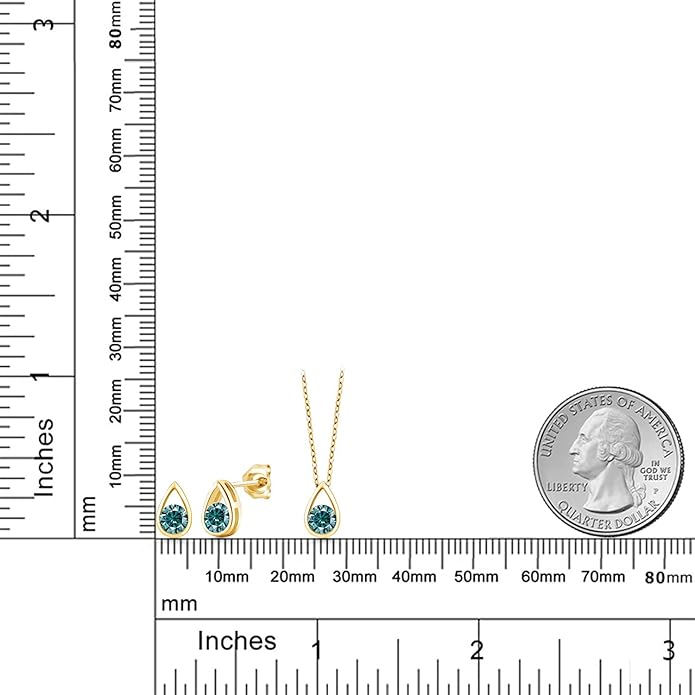 Gem Stone King 18K Yellow Gold Plated Silver 5MM Round Gemstone Birthstone Teardrop Pendant Earrings Set | Jewelry Set for Women | With 18 Inch Chain