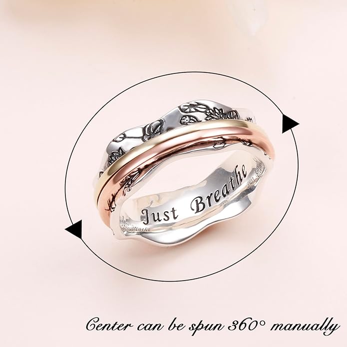 Ladytree Anxiety Relieve Rings 925 Sterling Silver Spinner Fidget Ring Worry Stress Relieving Boredom ADHD Autism Ring Platinum Plated Jewelry Birthday Gifts for Women Men