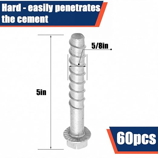 Tandefio 60 Pack 5/8 x 5 Concrete Anchors and Screw Kits Galvanized | Large - Image 2