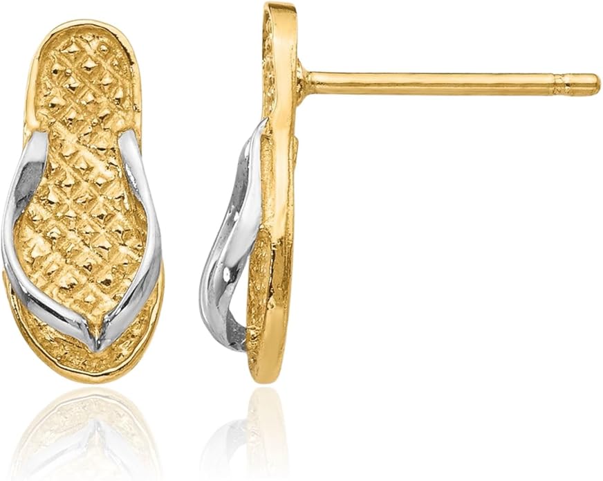 14K Yellow Gold Drop Earrings Flip Flop Sandal Design Beach Style Polished Small For Women Gift Stud
