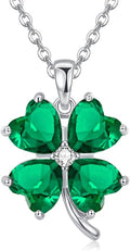 VONSSY Four Leaf Clover Necklace Earrings Shamrock Irish ST Patricks Jewelry Set Gift 18k Gold Plated Green Emerald Zircon Diamond Crystal Lucky Saint Pendant for Woman Wife Girlfriend Mom