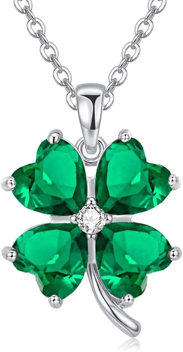 VONSSY Four Leaf Clover Necklace Earrings Shamrock Irish ST Patricks Jewelry Set Gift 18k Gold Plated Green Emerald Zircon Diamond Crystal Lucky Saint Pendant for Woman Wife Girlfriend Mom