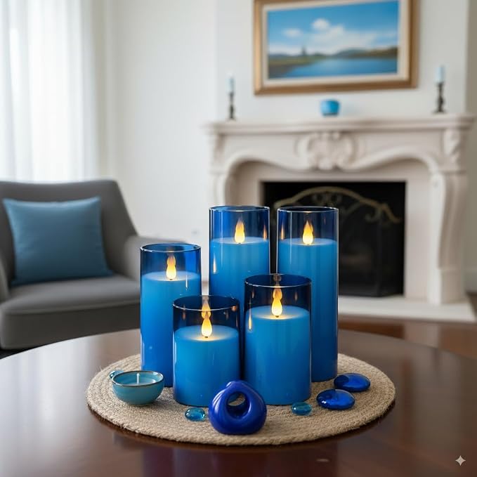 Homemory Blue Flickering Flameless Candles, Battery Operated Acrylic LED Pillar - Image 9