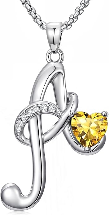 Valentines Day Gifts for Women Alphabet A to Z Initial Birthstone Pendant Necklaces for Women - 18k White Gold Plated Personalized Name Jewelry Valentine Mothers Day Birthday Gifts for Women Her Girlfriend