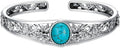 Genuine Turquoise Cuff Bracelet for Women, Sterling Silver Western Vintage Floral Bangle Native American Jewelry, For 6.5-7.5 Inch Wrists