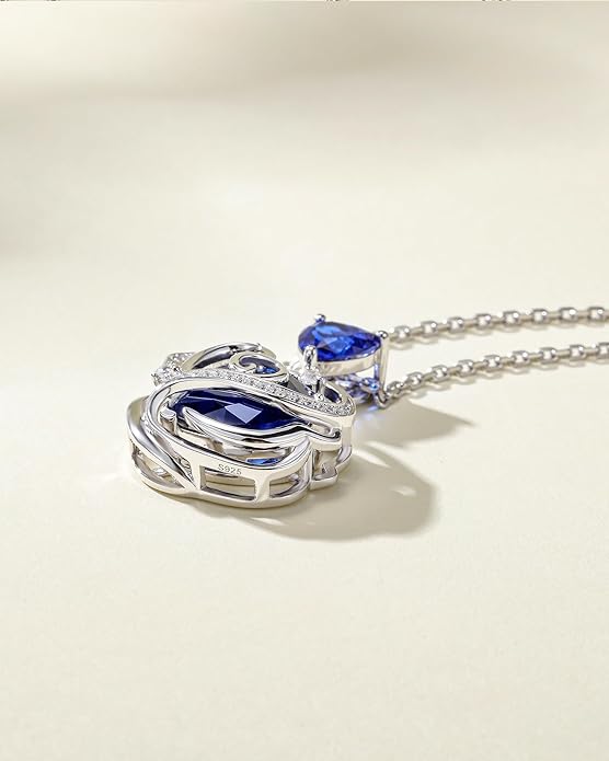 FANCIME Thornless Pulse Heart Birthstone Necklace for Women Sterling Silver Rose Pendant Fine Jewelry Gemstone Birthday Valentines Day Gifts for Wife Her