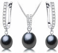 Pearl Jewelry Set For Women with Cubic Zirconia Freshwater Pearl Pendant Necklace & Earrings 925 Sterling Silver for Wedding Prom Gift