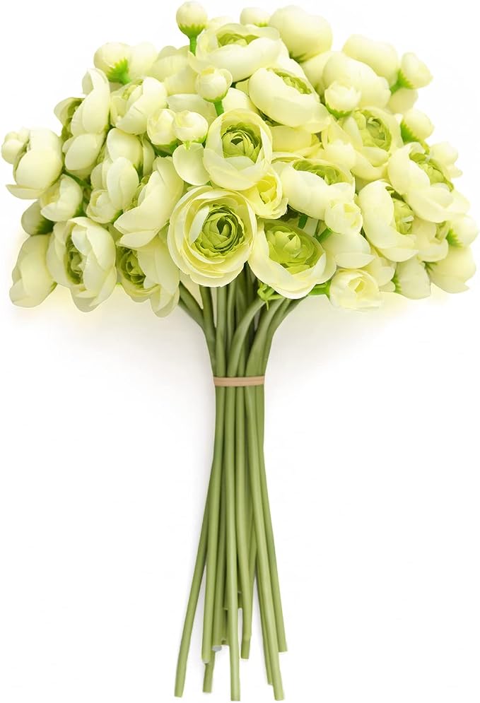 Ling's moment Fake Flowers Artificial Flower Faux Silk Ranunculus Green | Silk by LingsMoment