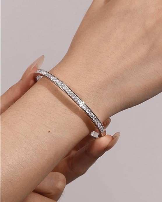 FANCIME Bangle Tennis Bracelets 925 Sterling Sliver Cubic Zircon Classic Cuff Bangle Bracelets for Women