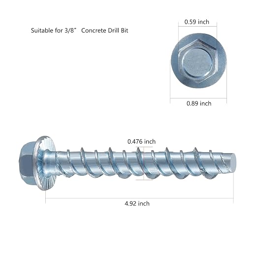 Wensilon 3/8" x 5" Zinc Plated Large Diameter Concrete Screw Actual Thickness - Image 2