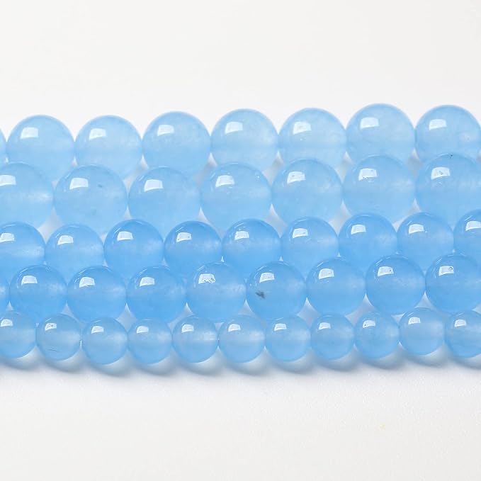 74pcs 10mm Blue Natural Chalcedony Aquamarines Stone Beads for Jewelry Making Round Jades Beads DIY Bracelet Accessories 32" 2 Strands