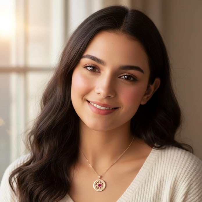 Compass Necklace for Women Wife Girlfriend Mom Daughter Gifts S925 Sterling Silver Jewelry For Anniversary Rose Gold Gifts For Birthday Christmas Mothers Valentines Day 12 Birthstones