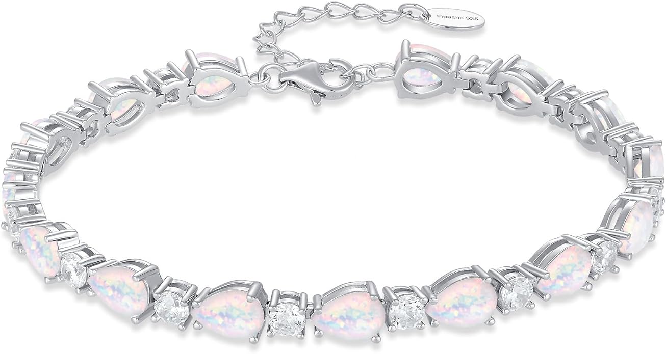 Birthstone Tennis Bracelet for Women 925 Sterling Silver Pear Shaped Gemstone Jewelry Gifts for Her