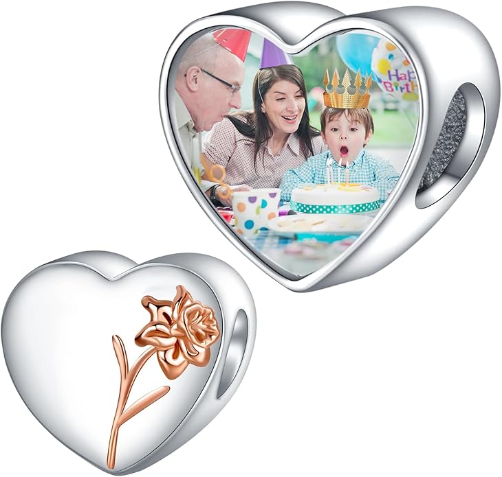Annmors Personalized Photo Charm for Bracelet Necklaces,925 Sterling Silver Charm Love Heart Shaped Engraved Customize Picture Gift for Birthday Mother's Day Christmas,Bead Charms Jewelry for Women
