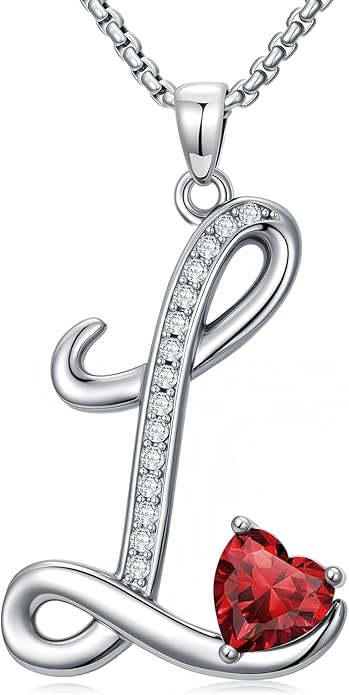 Valentines Day Gifts for Women Alphabet A to Z Initial Birthstone Pendant Necklaces for Women - 18k White Gold Plated Personalized Name Jewelry Valentine Mothers Day Birthday Gifts for Women Her Girlfriend