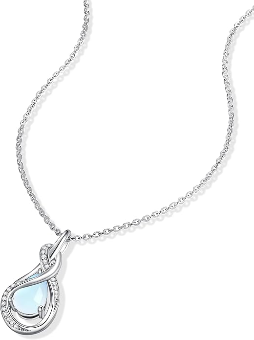 FANCIME TimelessTie Birthstone Necklace for Women White Gold Plated Sterling Silver Ribbon Design Jewelry Knot Pendant Fine Jewelry Gemstone Birthday Graduation Anniversary Valentines Day Gifts for Women Wife Mother Her