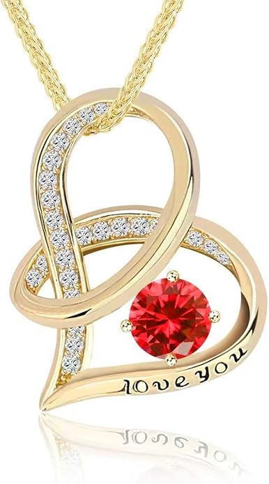 Enduring Hearts Purple Zircon Necklace for Women - 14K Gold Plated Copper Infinity Pendant, Dainty Everyday Jewelry