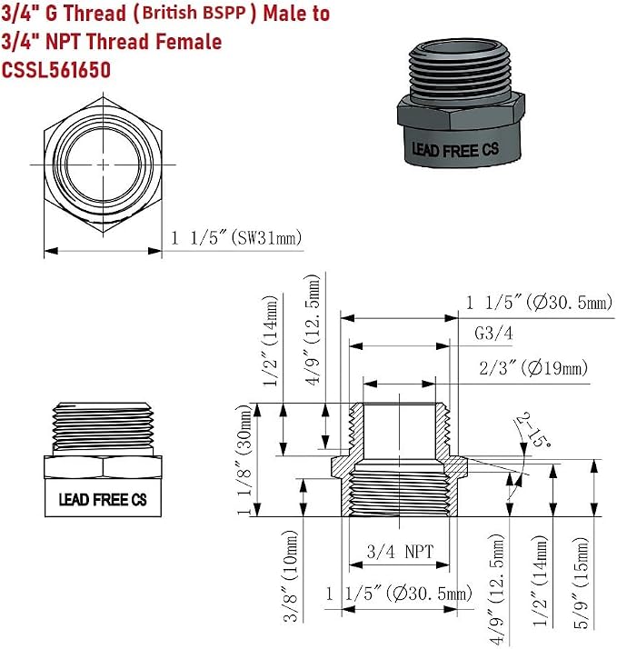G Thread Male to NPT Female Adapter | Lead-Free)) - Image 3