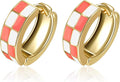 Chic Checker Small Hoop Cartilage Earrings Teacher Earrings for Women；White Black Enamel Hypoallergenic Hooped Gifts Gold and Silver tone