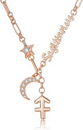 14K Gold/Rose Gold Zodiac Necklace for Women - Horoscope Constellation Pendant with Moon and Star, Luxury Birthday Gifts Jewelry for Her (12 Zodiac Signs)