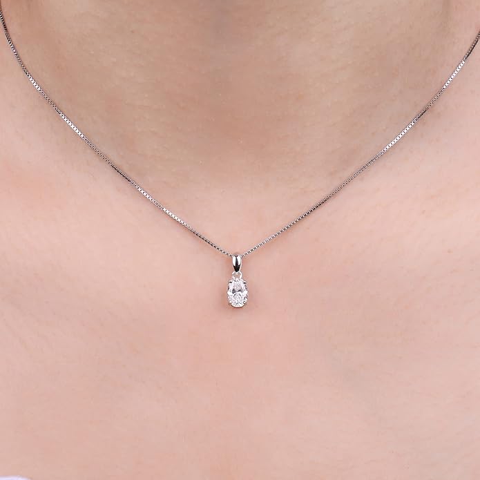JewelryPalace Oval Cut 1ct 2ct Cubic Zirconia Solitaire Pendant Necklace for Women, 925 Sterling Silver Necklaces for Her, Classic Simulated Diamond Jewelry Set Gift, 18 Inches Chain