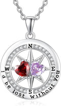 Compass Necklace for Women, Exquisite S925 Valentines Day Anniversary Birthday Gifts for Wife Her Double Birthstone Pendant Jewelry ‘I'd be Lost Without You’