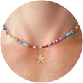 VRIUA Colorful Beaded Necklaces for Women – Summer Beach Boho Starfish, Conch, Shell, Pearl, Palm tree Pendant Necklace Jewelry