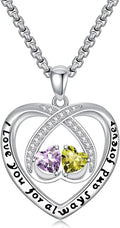 Birthstone Necklaces for Women I Love You for Always and Forever Heart Pendant Necklace Anniversary Jewelry Christmas Valentine Mothers Day Birthday Gifts for Her Wife Girlfriend
