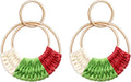 Raffia Hoop Earrings for Women Fun Boho Summer Beach Earrings Lightweight Handmade Straw Wicker Rattan Dangle Earrings Statement Geometric Round Drop Earrings