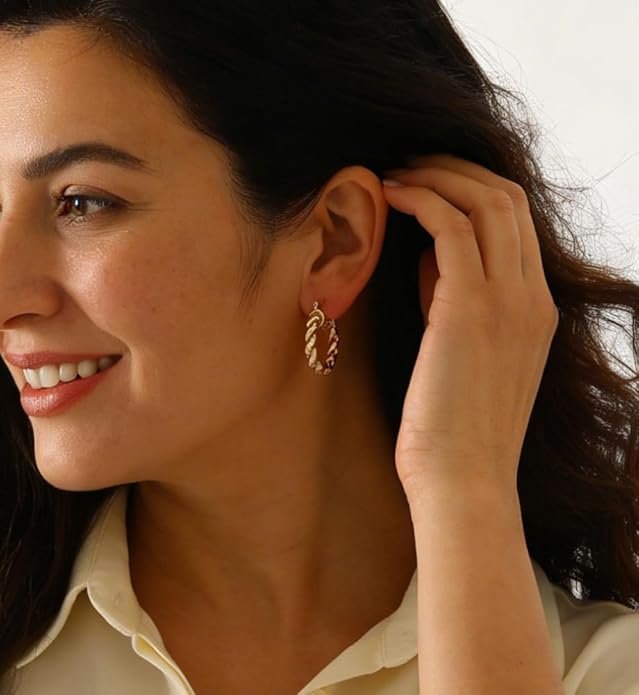 Chunky Gold Hoop Earrings for Women, 14K Gold Plated Lightweight Small Hoop Earrings Pack, Hypoallergenic Open Twisted Huggie Hoops Set Jewelry Gifts