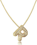 SKQIR Diamond Initial Letter Necklace for Women Bubble Gold Plated Puffy Balloon Alphabet Crystal Zircon Pendant Name Necklace Dainty Charms Trendy Jewelry Gift for Women