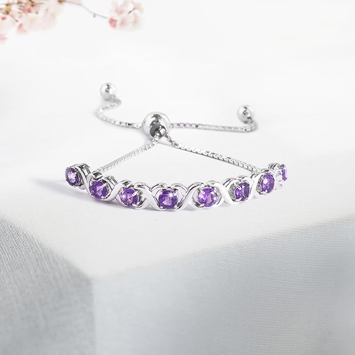 Birthstone Bangle Bracelet for Women Classic Beautiful 925 Sterling Silver Sparkling Gemstone XO Bolo Tennis Bracelet Fine Wrist Jewelry 4.2 Ct, 11"