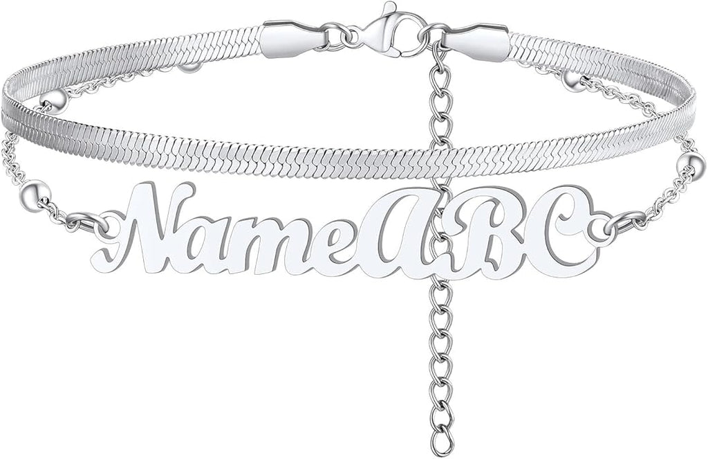 FindChic Custom Ankle Bracelets for Women, Stainless Steel Figaro/Cuban/Wheat/Rope/Herringbone Chain Anklets, Beach Foot Jewelry 8.5''-10.5'' Adjustable & Waterproof, with Gift Box